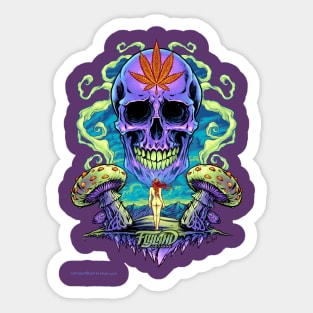 Purple Cannabis Skull with Mushrooms Sticker